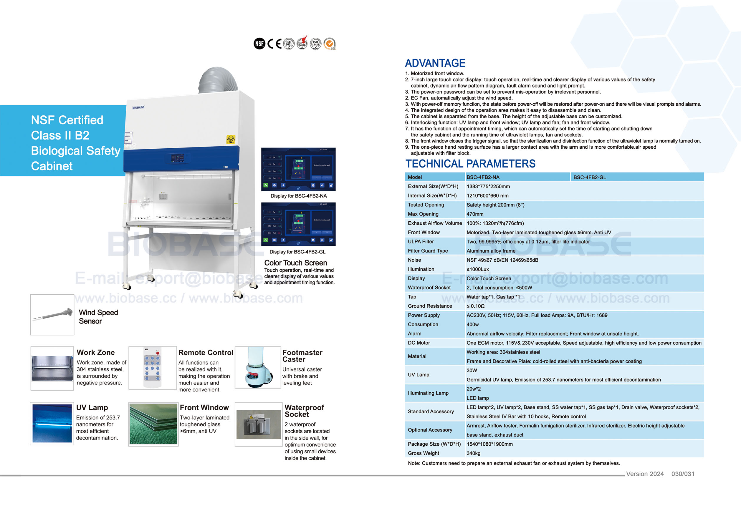 30-31 Сертифицированный NSF шкаф биологической безопасности класса II B2