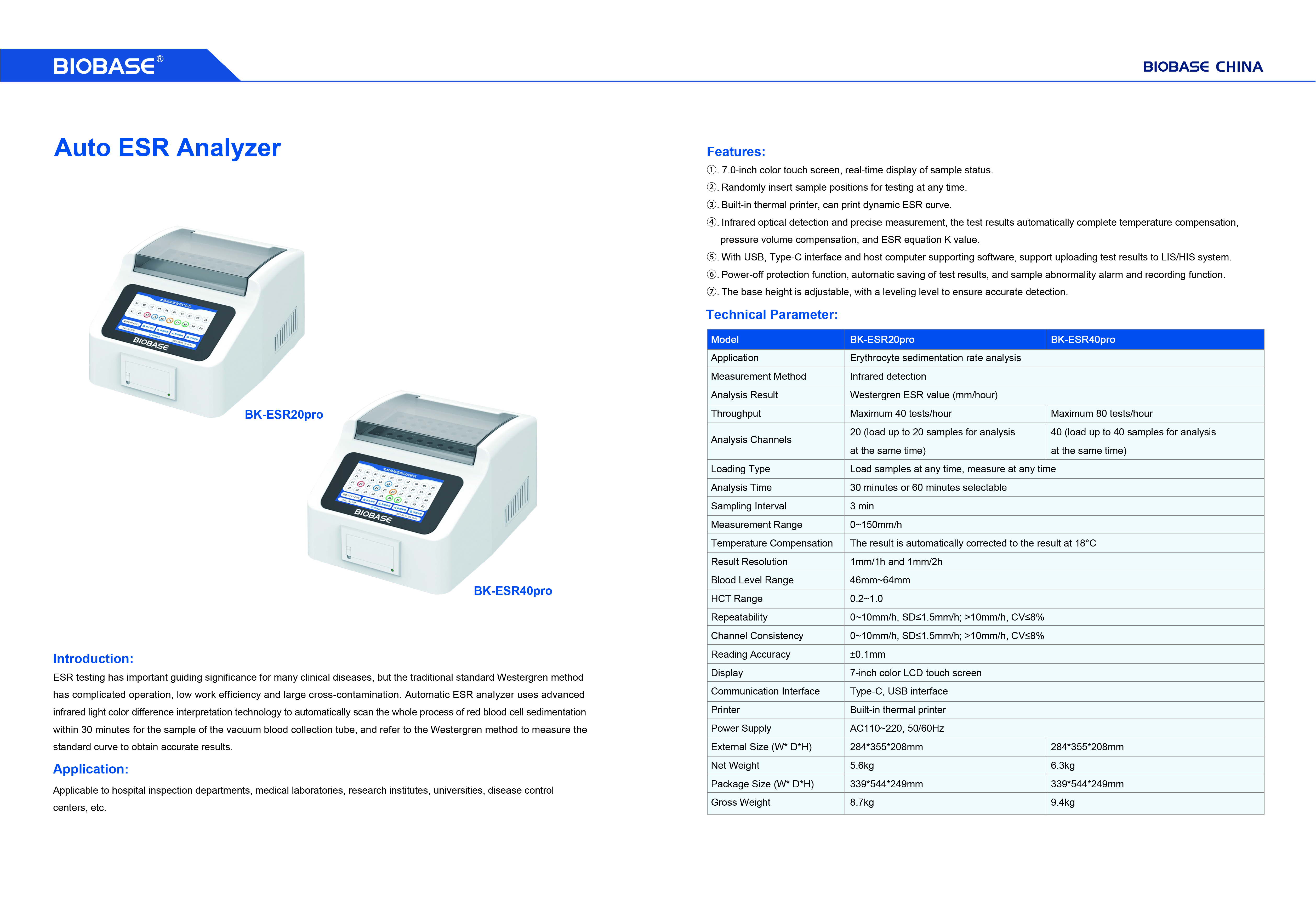 69-70 (2) AUTO ESR Analyzer BK-ESR20PRO BKESR40PRO