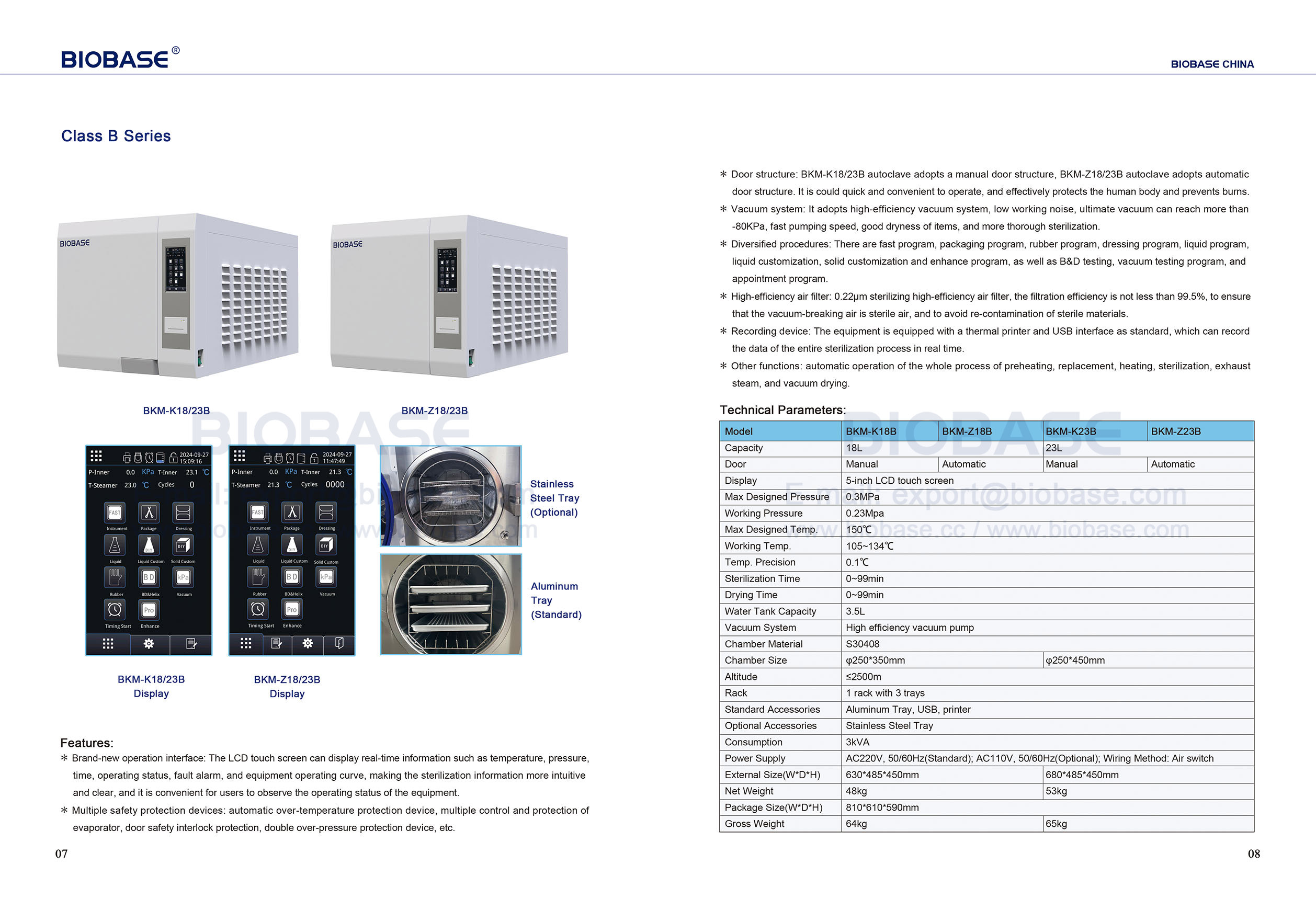 7-8 Table Top Autoclave Class B Series BKM-K18B Z18B & K23B Z23B