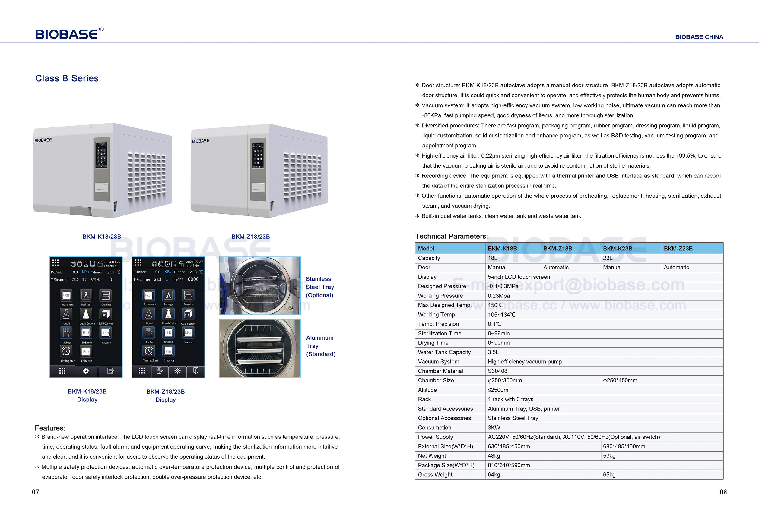 7-8 Table Top Autoclave Class B Series BKM-K18B Z18B & K23B Z23B