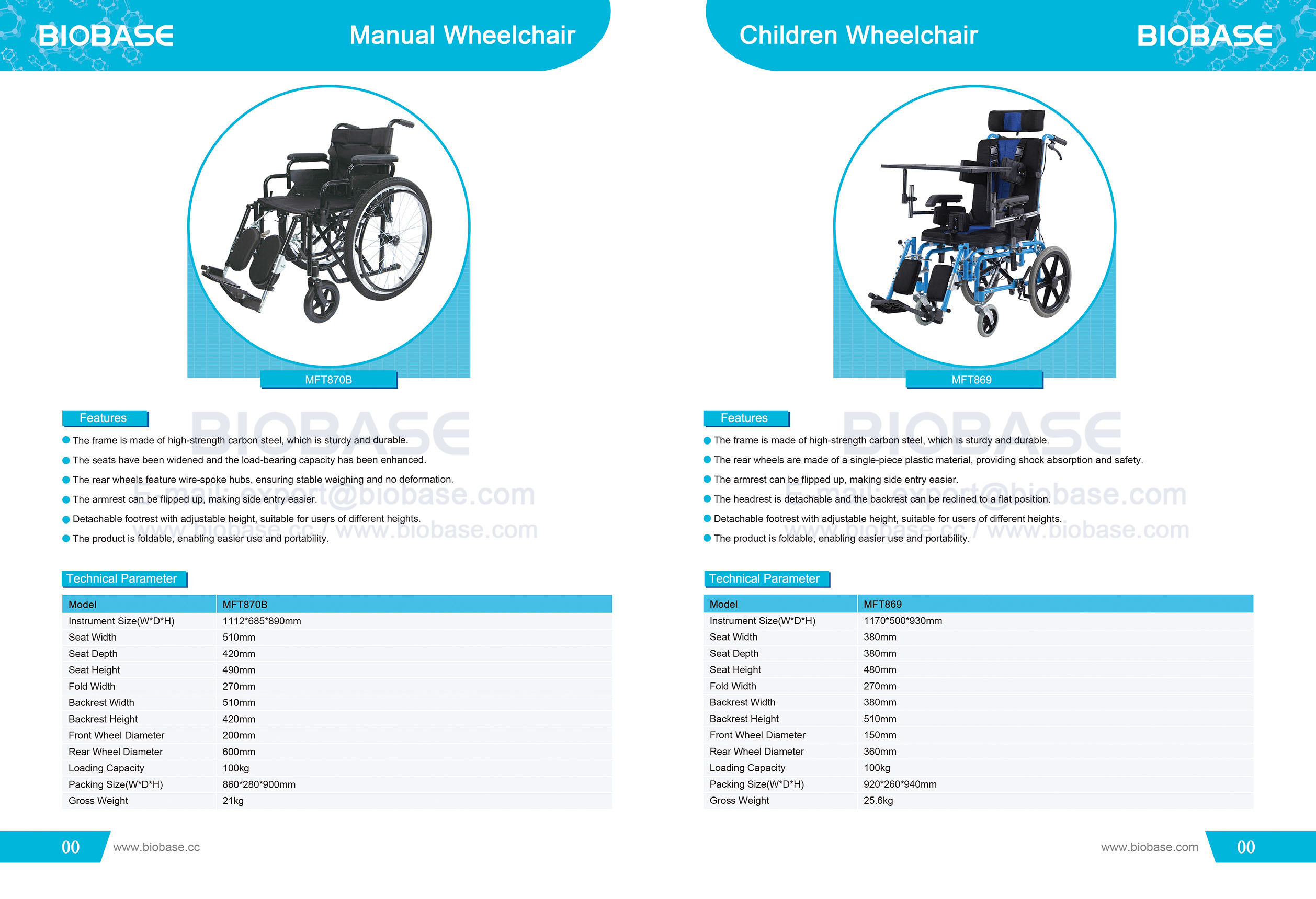 36 Инвалидная коляска с ручным управлением MFT870B и детская инвалидная коляска MFT869