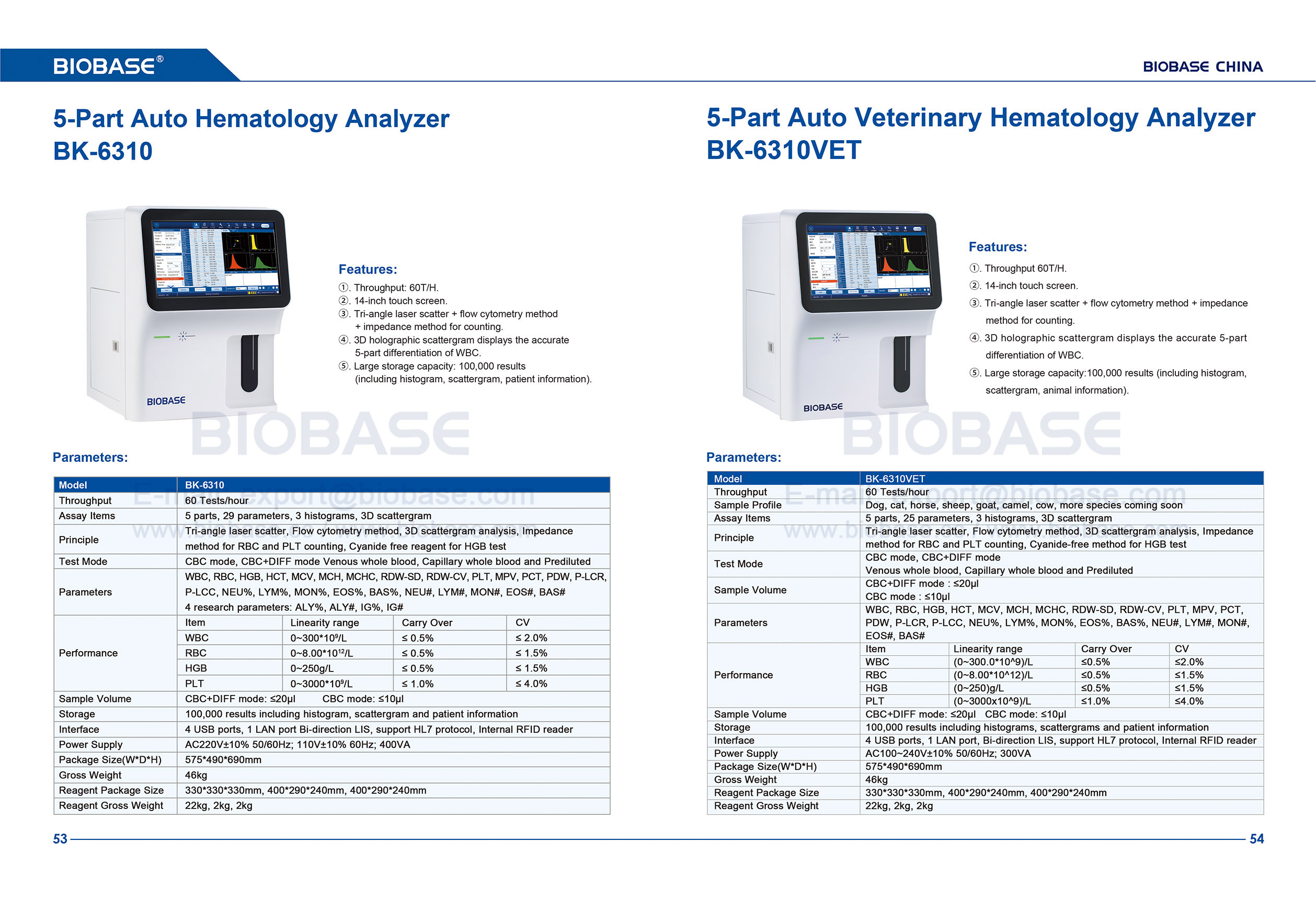 53-54 Анализатор Auto Gematology Auto Gematology BK-6310 и 5-часовой ветеринарную гематологию Анализатор BK-6310VET