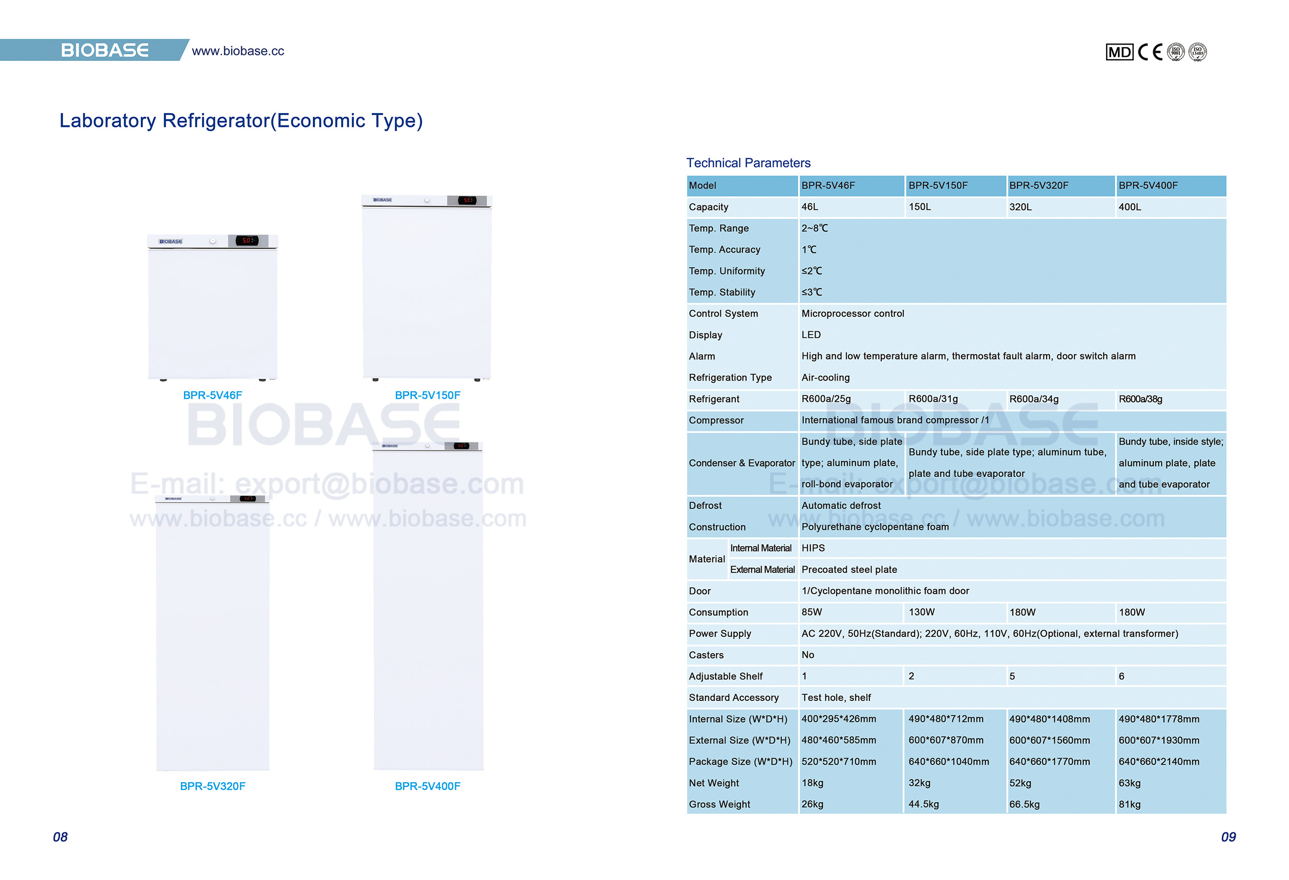 8-9 Лабораторный холодильник (экономический тип) BPR-5V46F BPR-5V150F BPR-5V320F BPR-5V400F