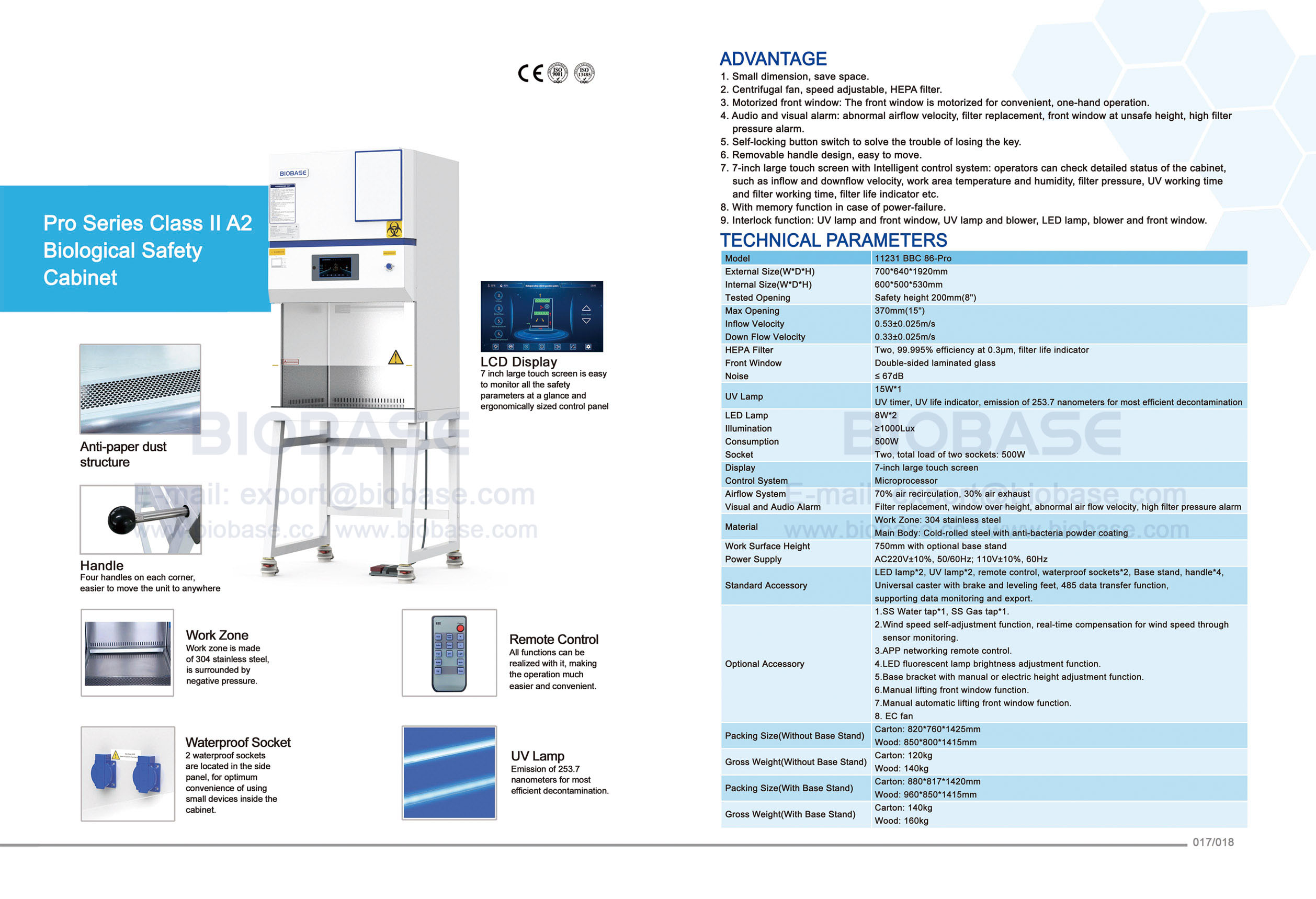 17-18 Pro Series Class II A2 Биологическая безопасность Шкаф 11231 BBC 86-Pro