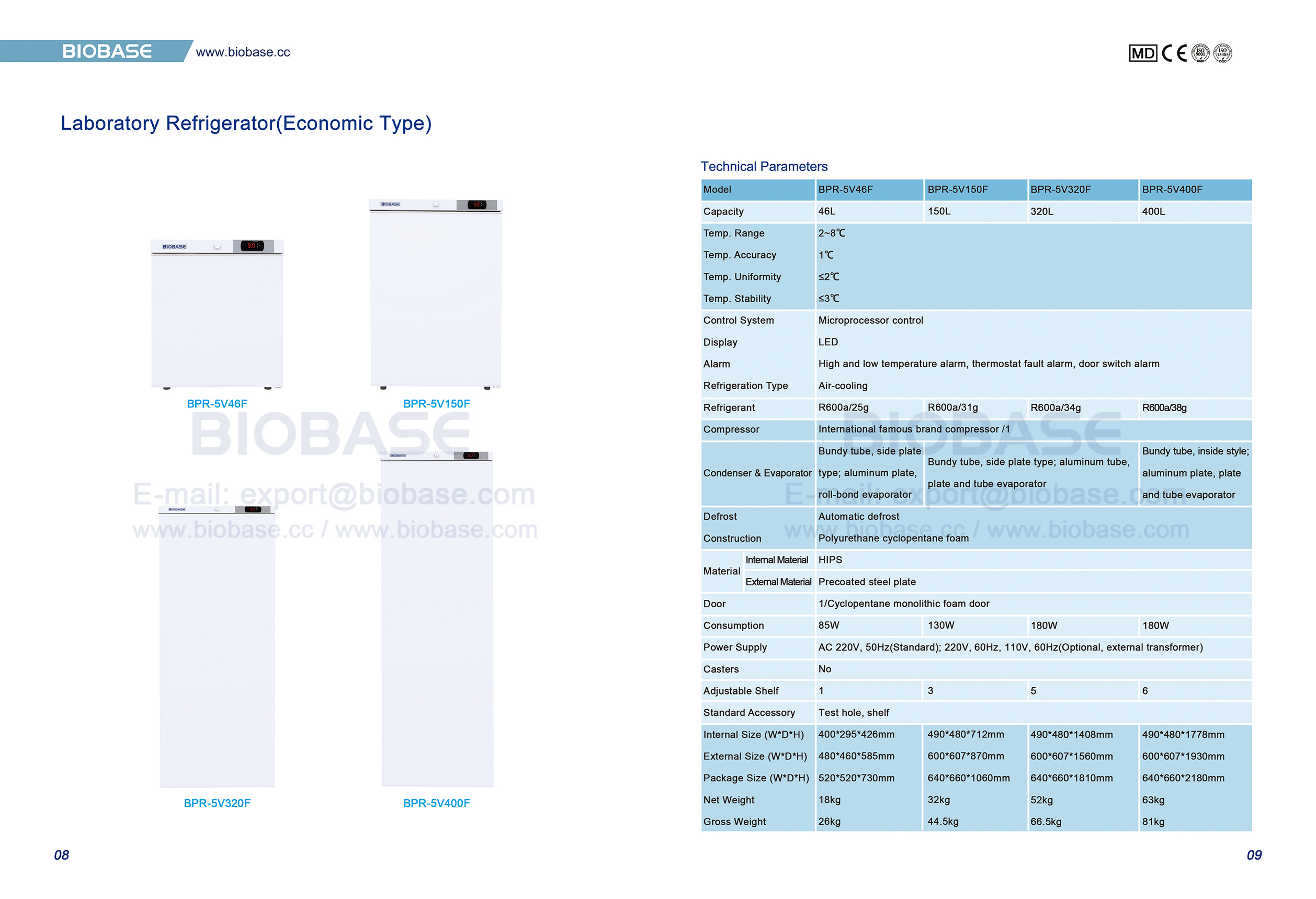 8-9 Лабораторный холодильник (экономический тип) BPR-5V46F BPR-5V150F BPR-5V320F BPR-5V400F